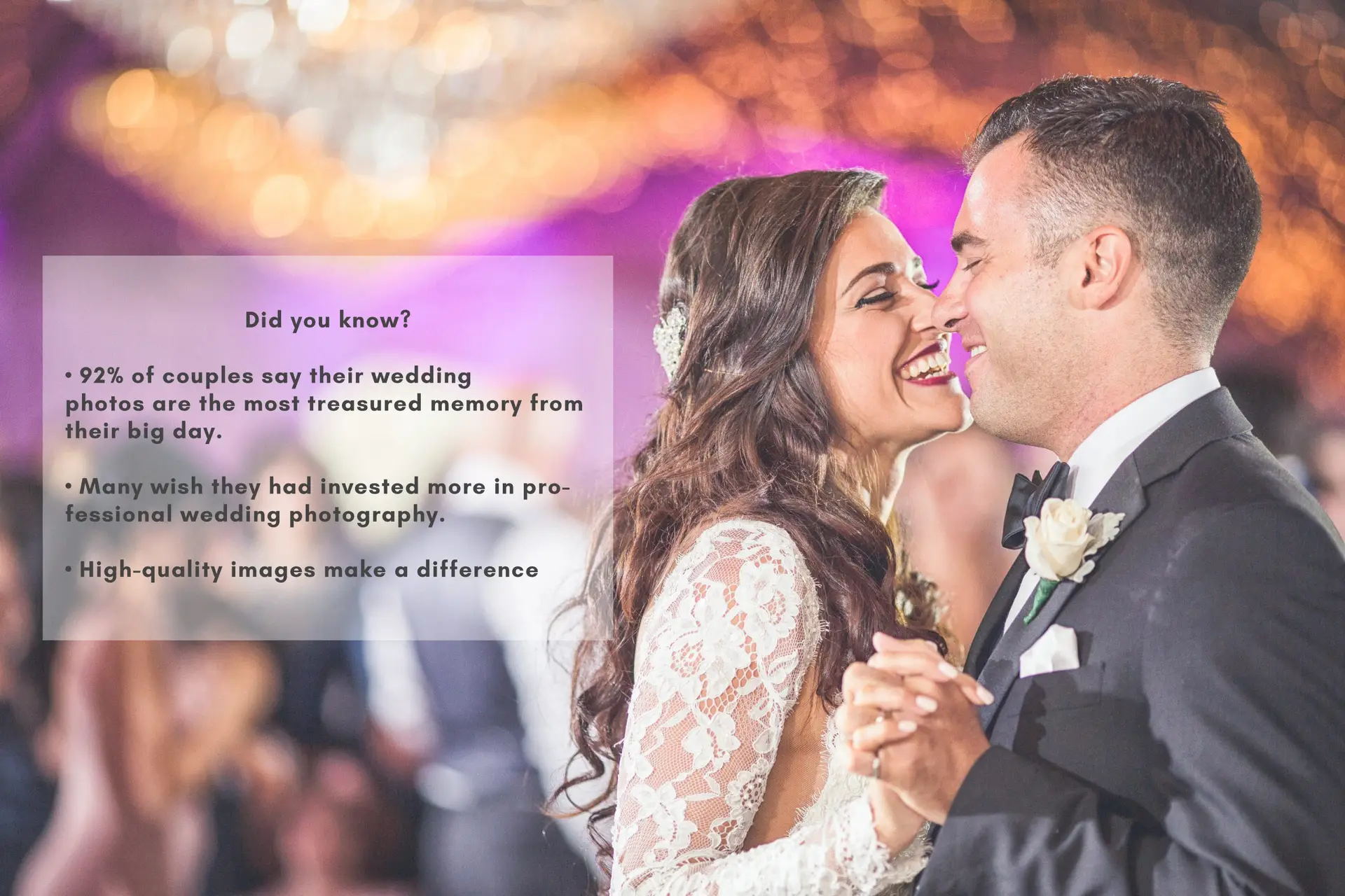 Bride and groom gazing into each other's eyes as they sway to the music