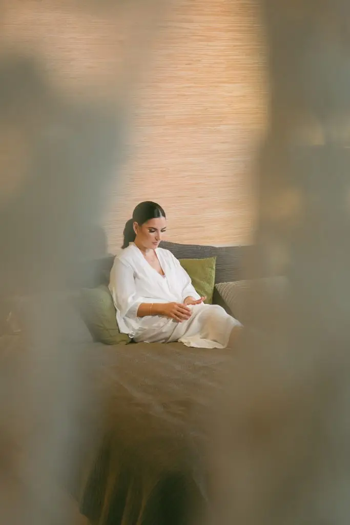 Bride getting ready in her NYC apartment before wedding at 48th Wall Street
