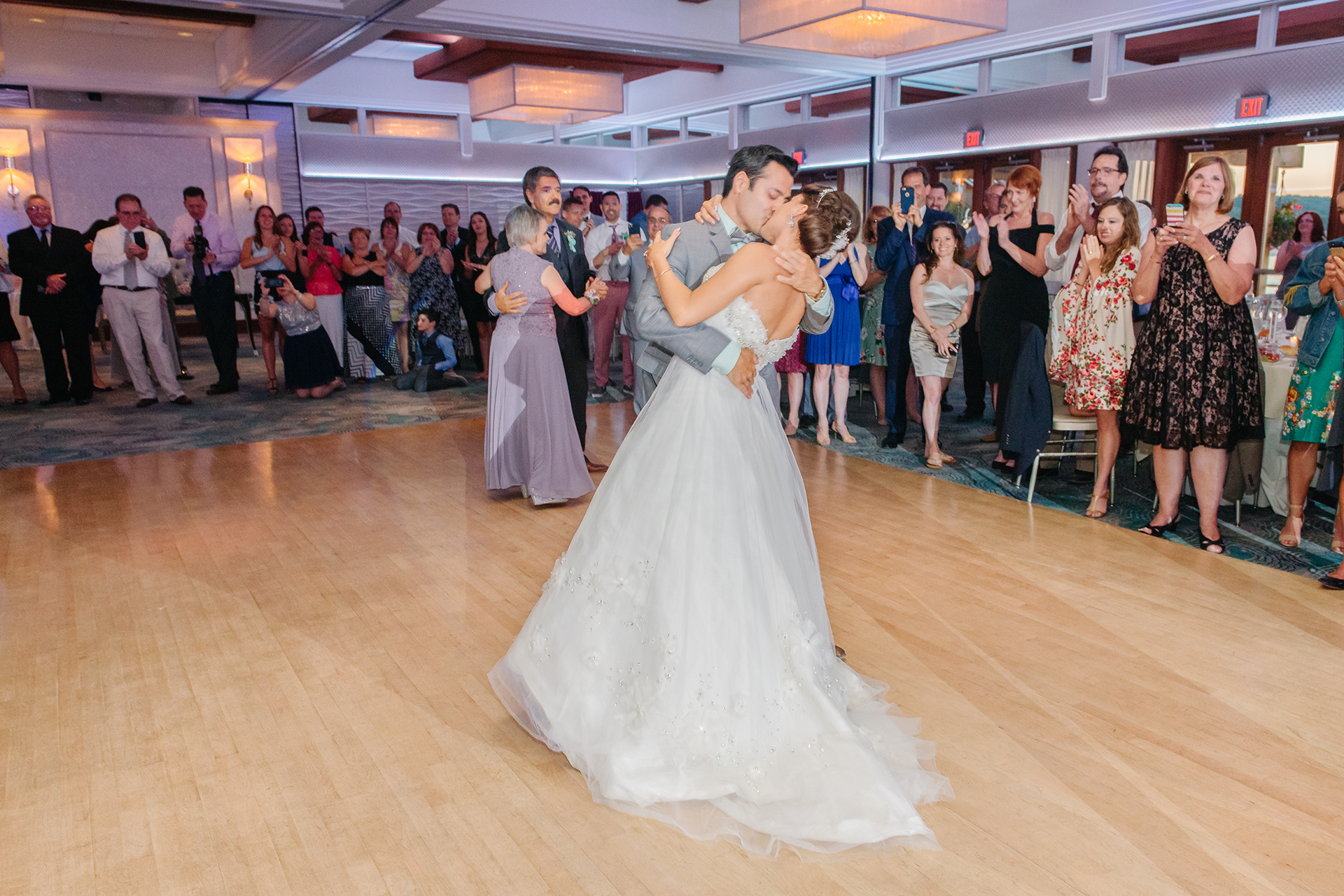 Bride and groom first dance inside Crescent Beach Club reception ballroom Long Island
