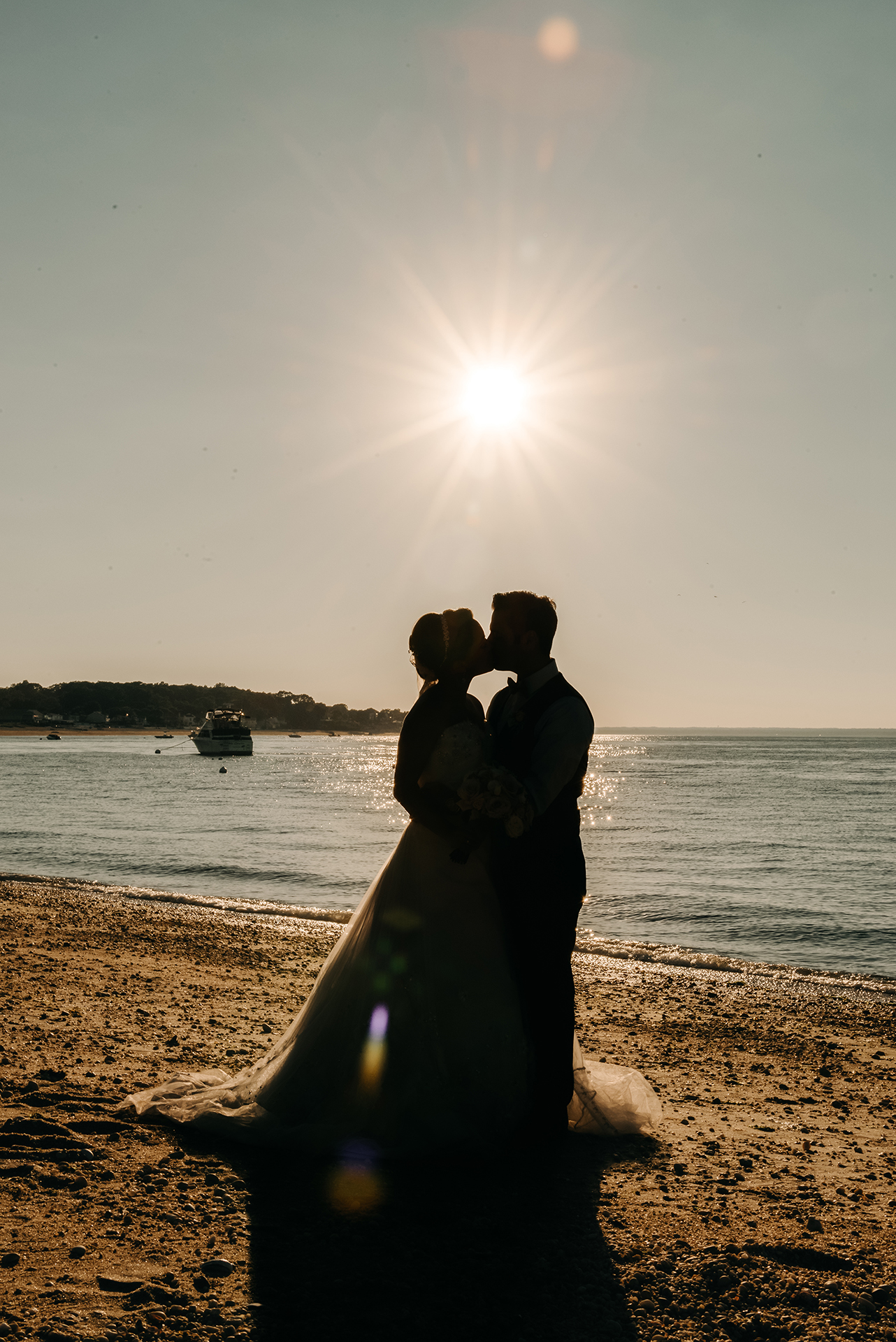 Golden hour beach wedding portrait at Crescent Beach Club