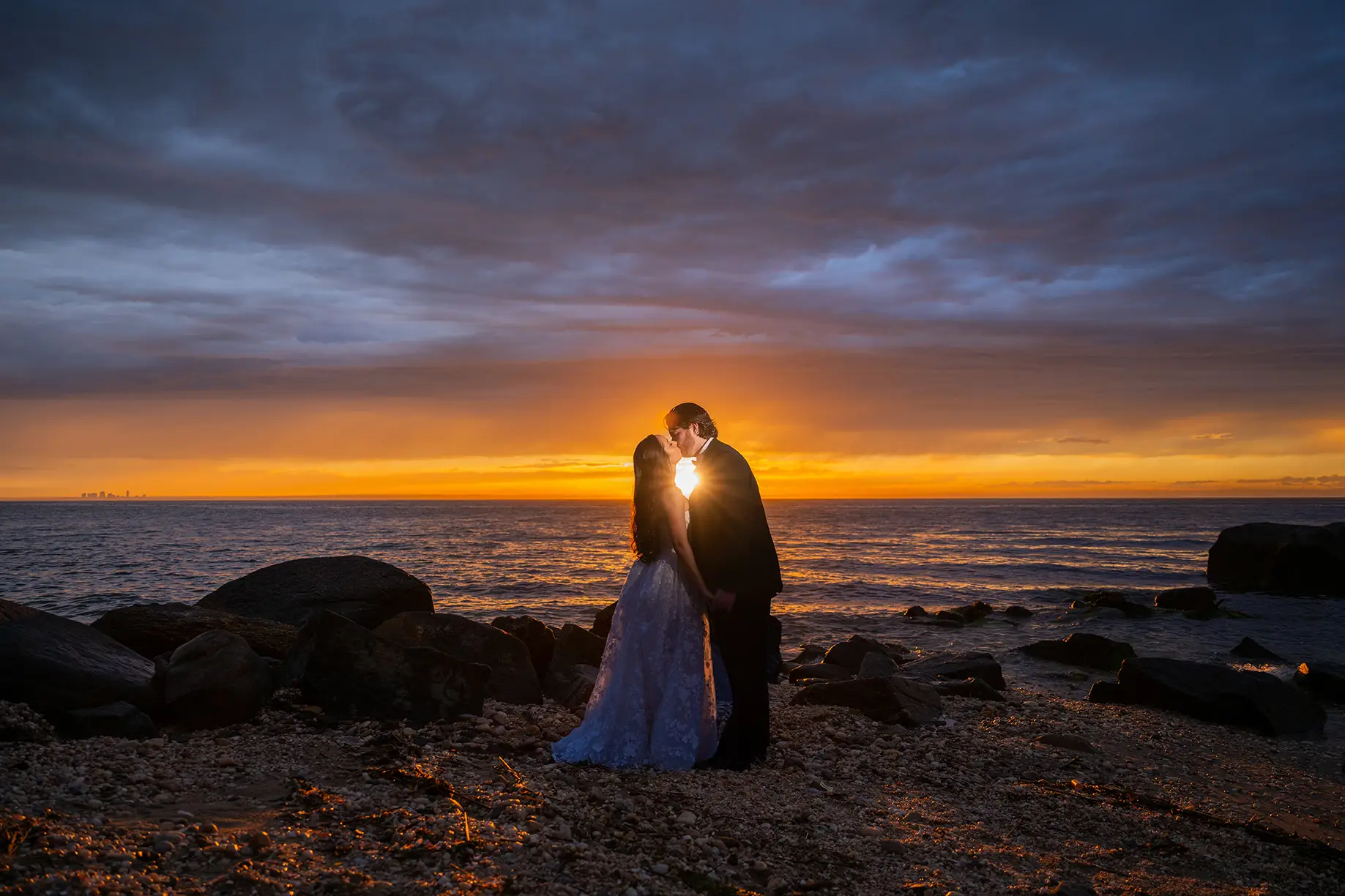 Sunset beach wedding portrait on Long Island South Shore