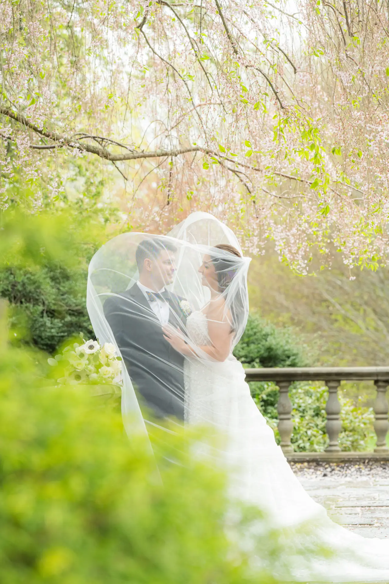 Bride and groom romantic portrait