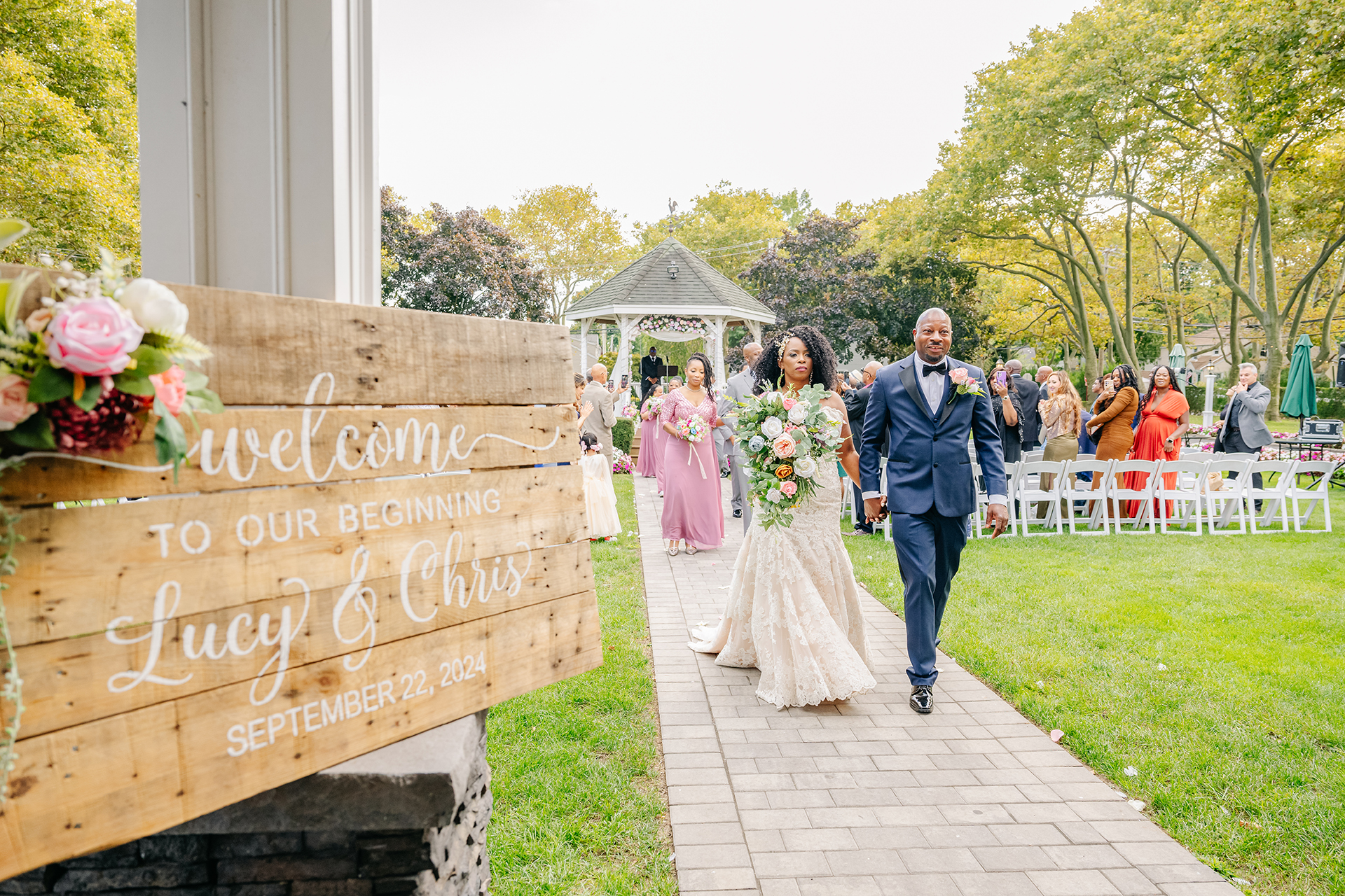 Elegant wedding entrance at Stewart Manor Country Club Garden City NY