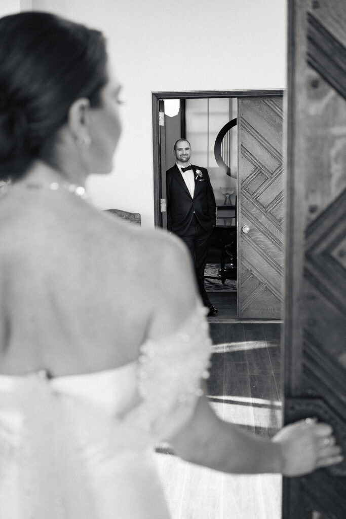 Groom reaction first look at Gatsby on the Ocean | Long Island wedding photographer