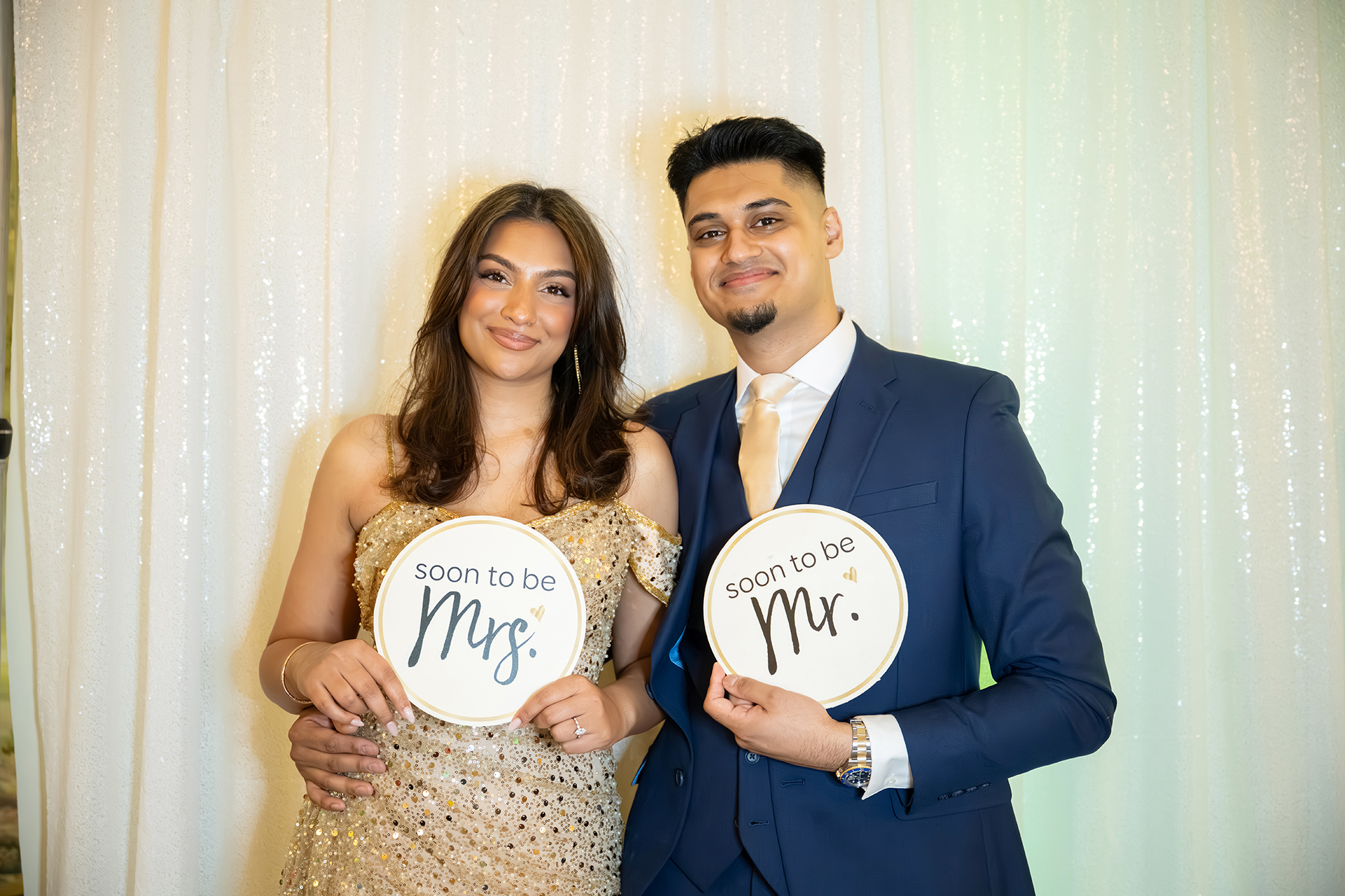 Couple's elegant glam photo booth portrait at a Long Island celebration